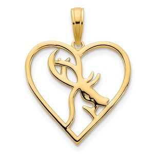 14k Yellow Gold Fine Jewelry Authentic Deer in a Heart Necklace Charm Pendant